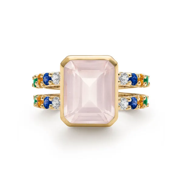 Personalized Warren Vertical Birthstone Ring with Accent Stones in 14k Gold sold by Haverhill