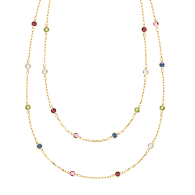 Personalized Bayberry Birthstone Long Necklace in 14k Gold sold by Haverhill