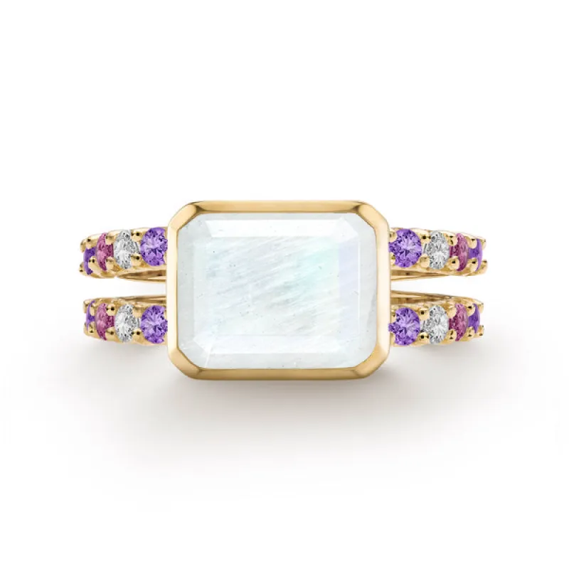 Personalized Warren Horizontal Birthstone Ring with Accent Stones in 14k Gold made by Haverhill