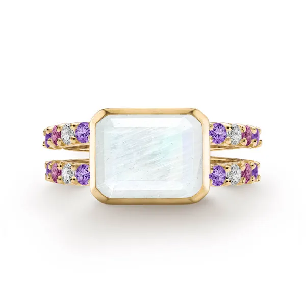 Personalized Warren Horizontal Birthstone Ring with Accent Stones in 14k Gold sold by Haverhill