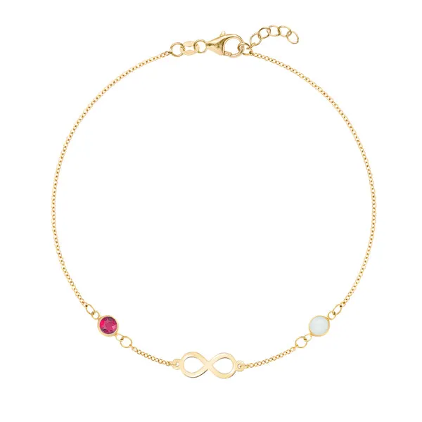 Personalized Classic Infinity & 2 Birthstone Bracelet in 14k Gold sold by Haverhill