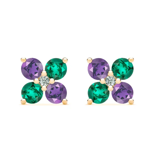 Personalized Greenwich 4 Birthstone & Diamond Earrings in 14k Gold sold by Haverhill