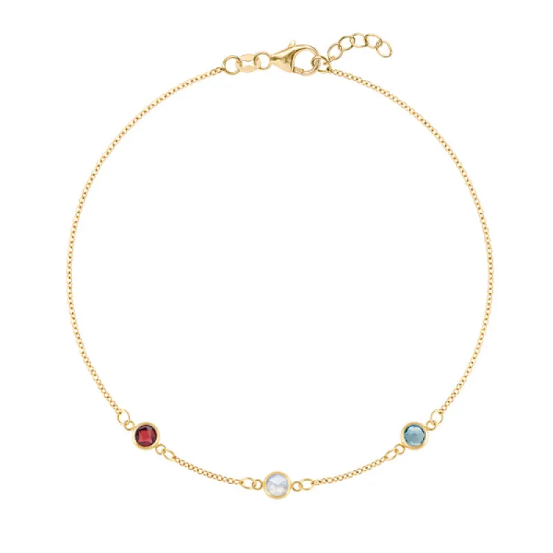 Personalized Classic 3 Birthstone Bracelet in 14k Gold sold by Haverhill