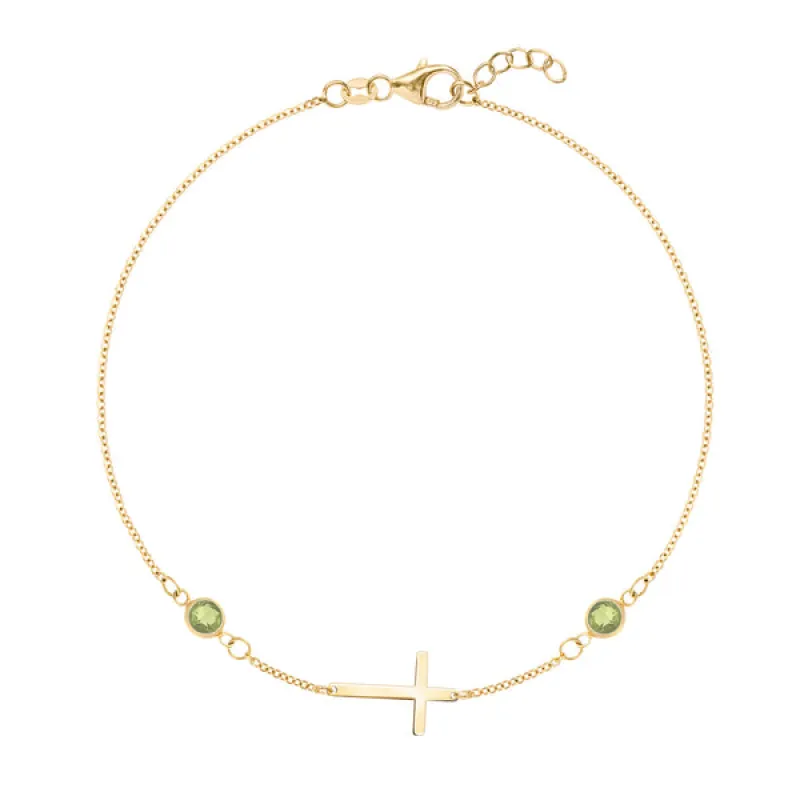 Personalized Classic Cross & 2 Birthstone Bracelet in 14k Gold sold by Haverhill