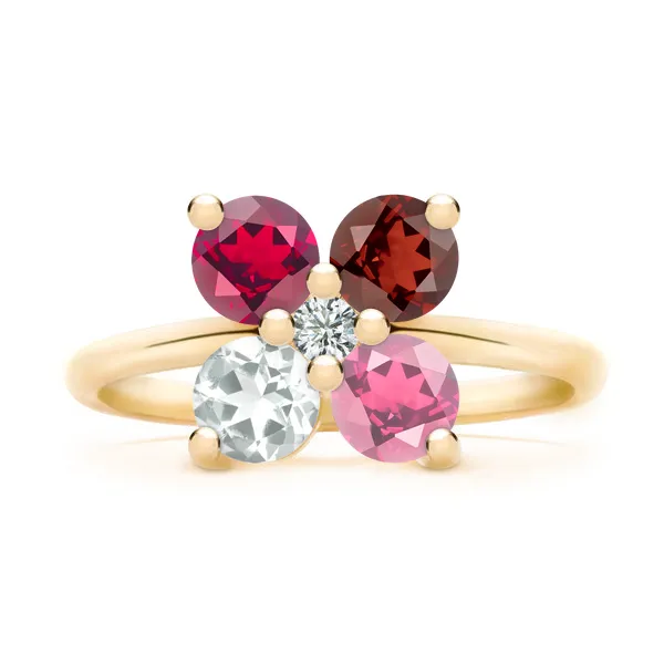 Personalized Greenwich 4 Birthstone & Diamond Ring in 14k Gold sold by Haverhill