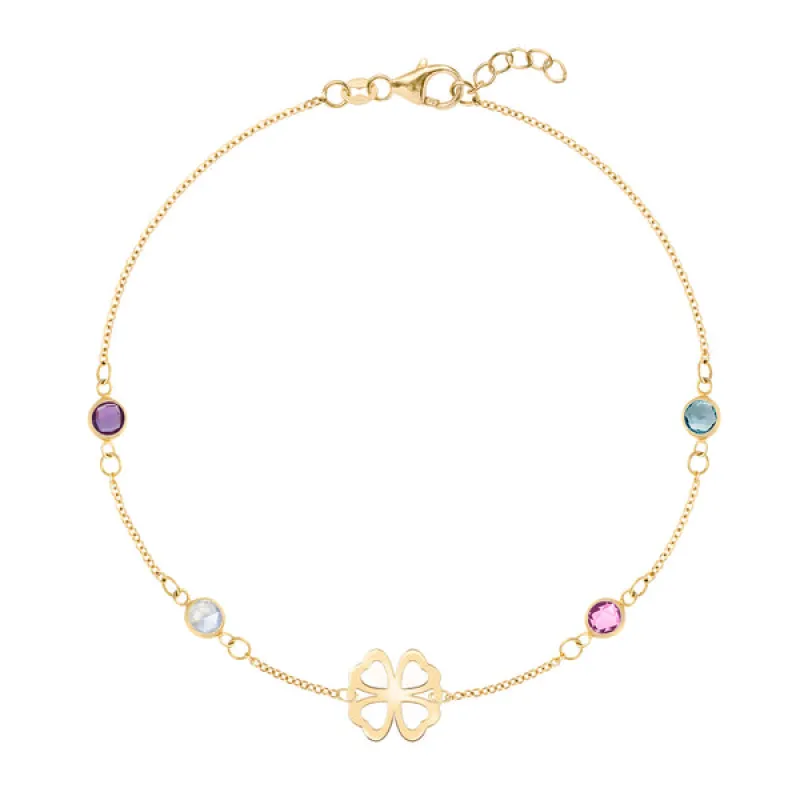 Personalized Classic Clover & 4 Birthstone Bracelet in 14k Gold sold by Haverhill