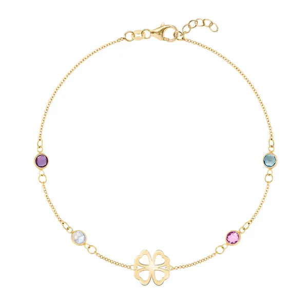 Personalized Classic Clover & 4 Birthstone Bracelet in 14k Gold sold by Haverhill