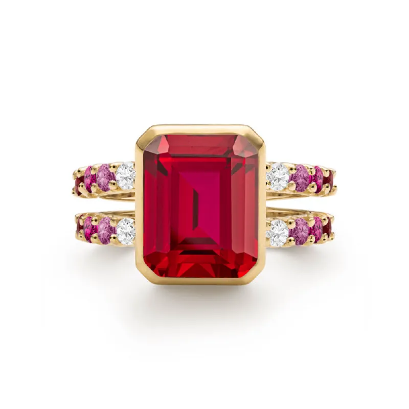 Personalized Warren Vertical Birthstone Ring with Accent Stones in 14k Gold sold by Haverhill