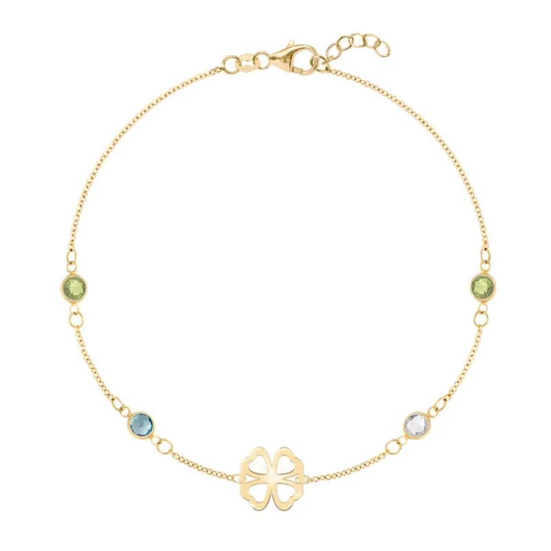 Personalized Classic Clover & 4 Birthstone Bracelet in 14k Gold sold by Haverhill