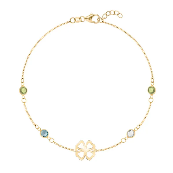 Personalized Classic Clover & 4 Birthstone Bracelet in 14k Gold sold by Haverhill