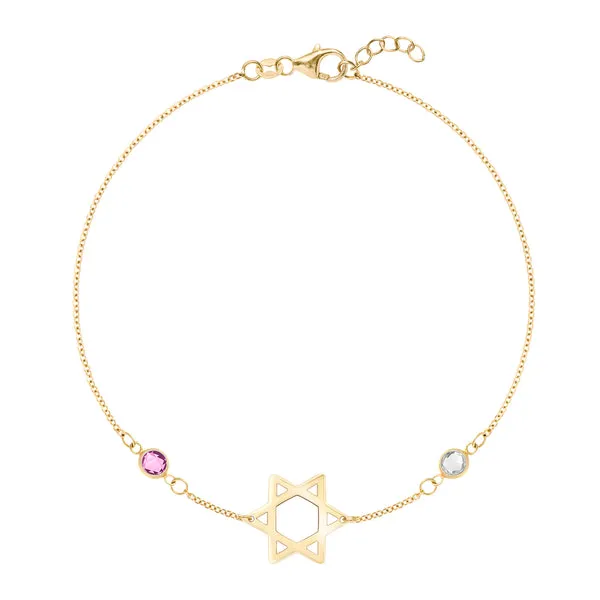 Personalized Classic Star of David & 2 Birthstone Bracelet in 14k Gold sold by Haverhill