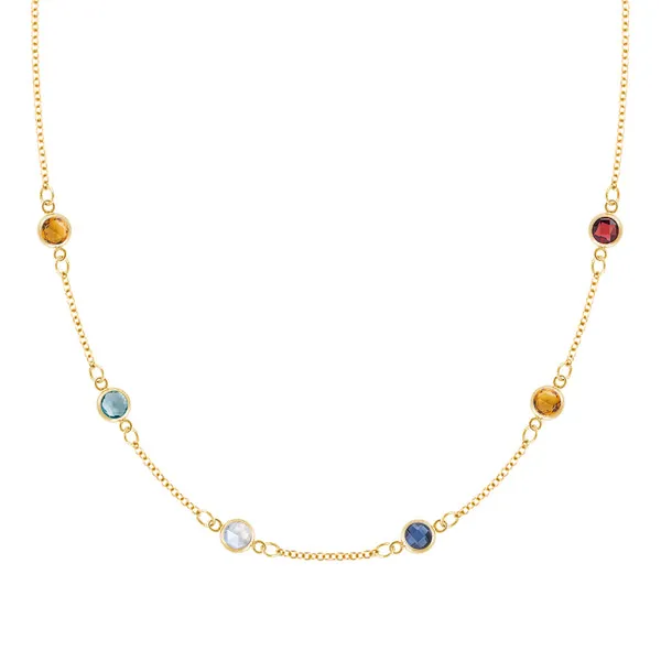 Personalized Classic 6 Birthstone Necklace in 14k Gold sold by Haverhill