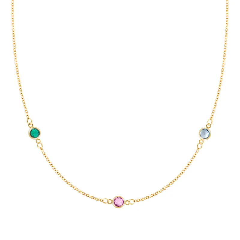 Personalized Classic 3 Birthstone Necklace in 14k Gold sold by Haverhill