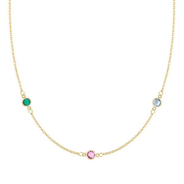 Personalized Classic 3 Birthstone Necklace in 14k Gold sold by Haverhill
