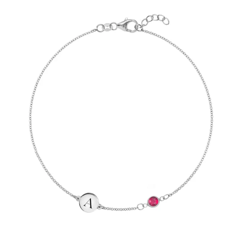 Personalized Classic 1 Letter & 1 Ruby Bracelet in 14k Gold (July) sold by Haverhill