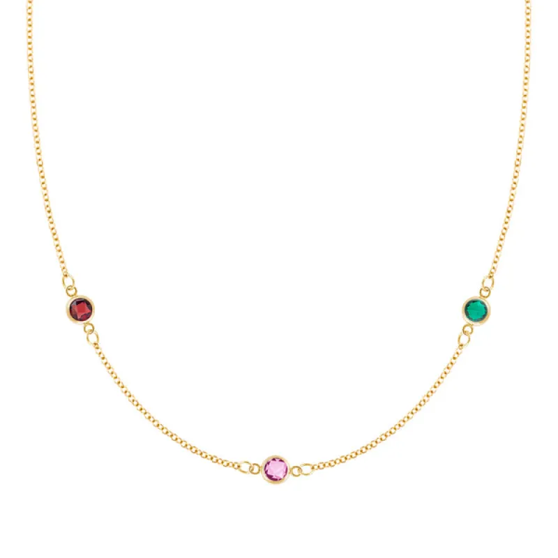 Personalized Classic 3 Birthstone Necklace in 14k Gold sold by Haverhill