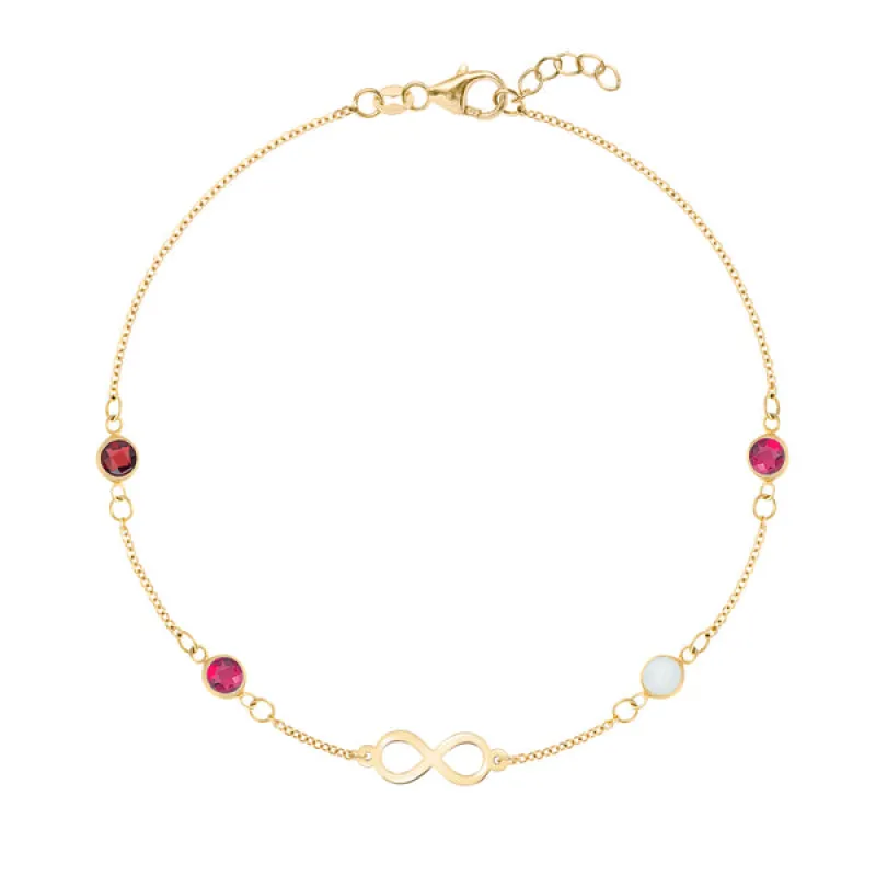 Personalized Classic Infinity & 4 Birthstone Bracelet in 14k Gold sold by Haverhill