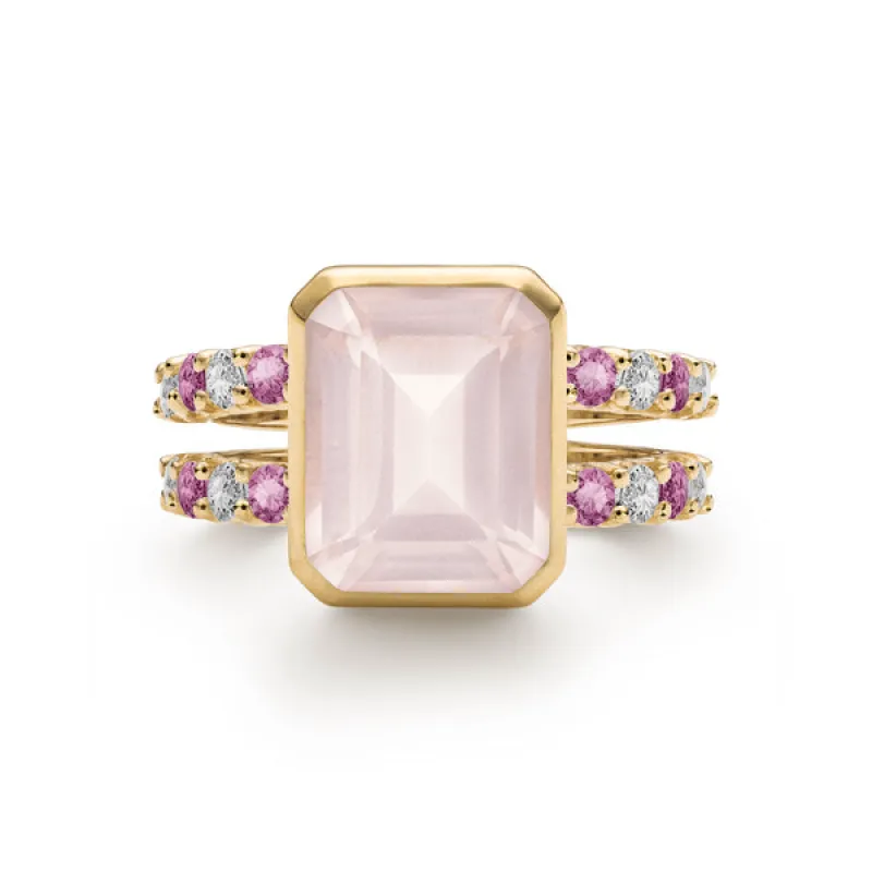 Personalized Warren Vertical Birthstone Ring with Accent Stones in 14k Gold sold by Haverhill