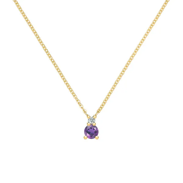 Personalized Greenwich Solitaire Birthstone & Diamond Necklace in 14k Gold sold by Haverhill