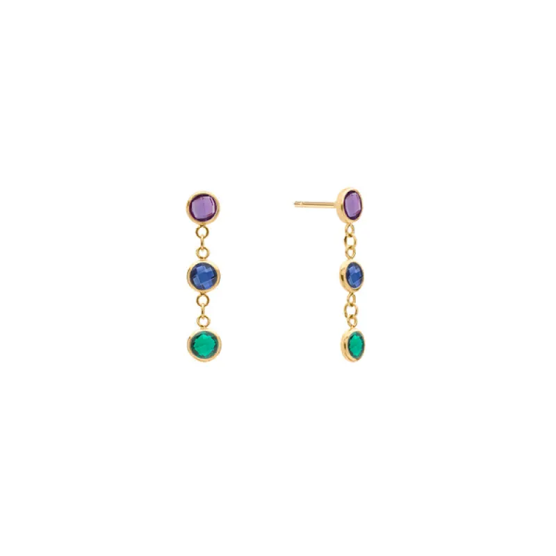 Personalized Classic 3 Birthstone Earrings in 14k Gold sold by Haverhill