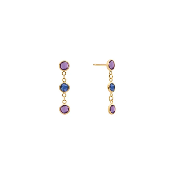 Personalized Classic 3 Birthstone Earrings in 14k Gold sold by Haverhill