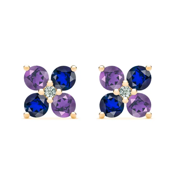 Personalized Greenwich 4 Birthstone & Diamond Earrings in 14k Gold sold by Haverhill