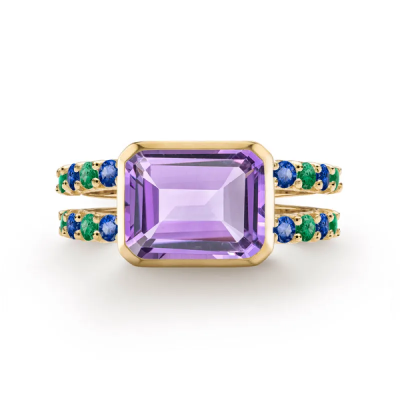 Personalized Warren Horizontal Birthstone Ring with Accent Stones in 14k Gold sold by Haverhill