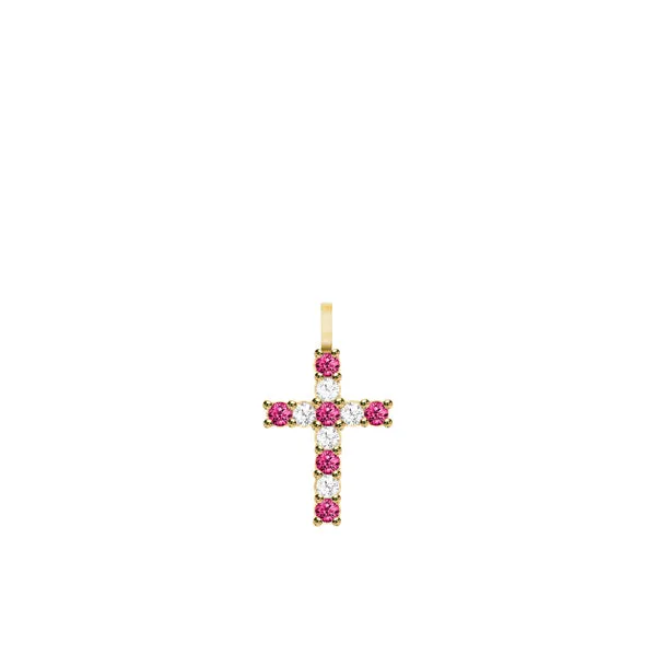 Rosecliff Cross Diamond & Ruby Pendant in 14k Gold (July) sold by Haverhill