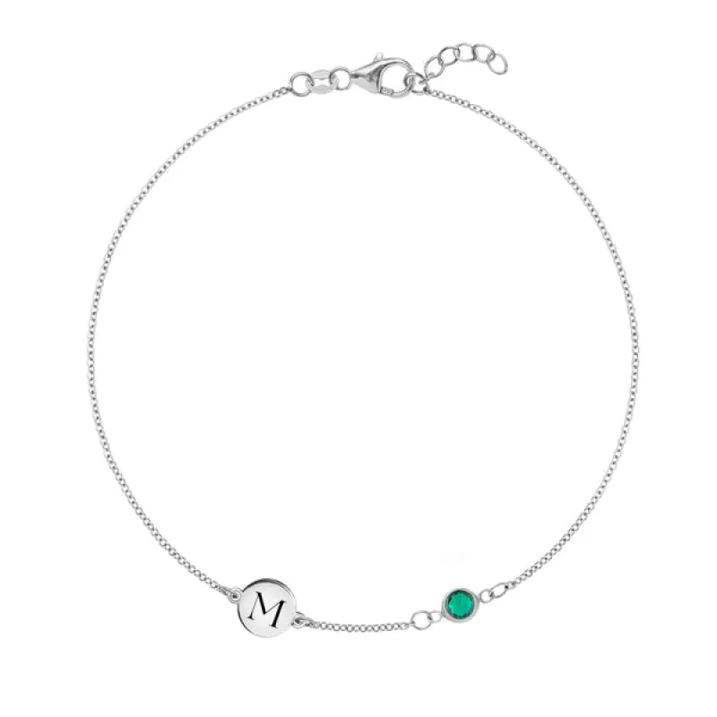 Personalized Classic 1 Letter & 1 Emerald Bracelet in 14k Gold (May) sold by Haverhill