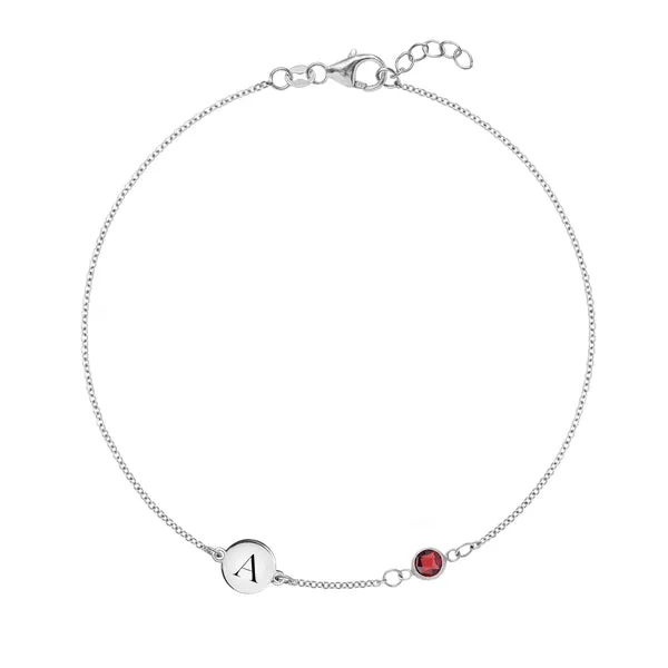 Personalized Classic 1 Letter & 1 Garnet Bracelet in 14k Gold (January) sold by Haverhill