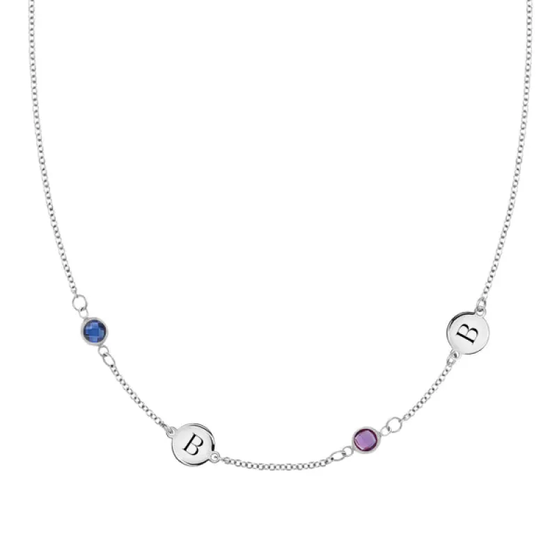 Personalized Classic 2 Letter & 2 Birthstone Necklace in 14k Gold (Double Spacing) sold by Haverhill