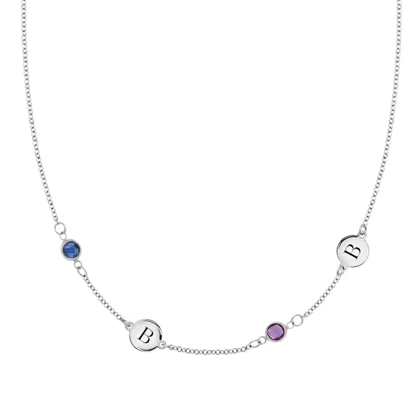 Personalized Classic 2 Letter & 2 Birthstone Necklace in 14k Gold (Double Spacing) sold by Haverhill