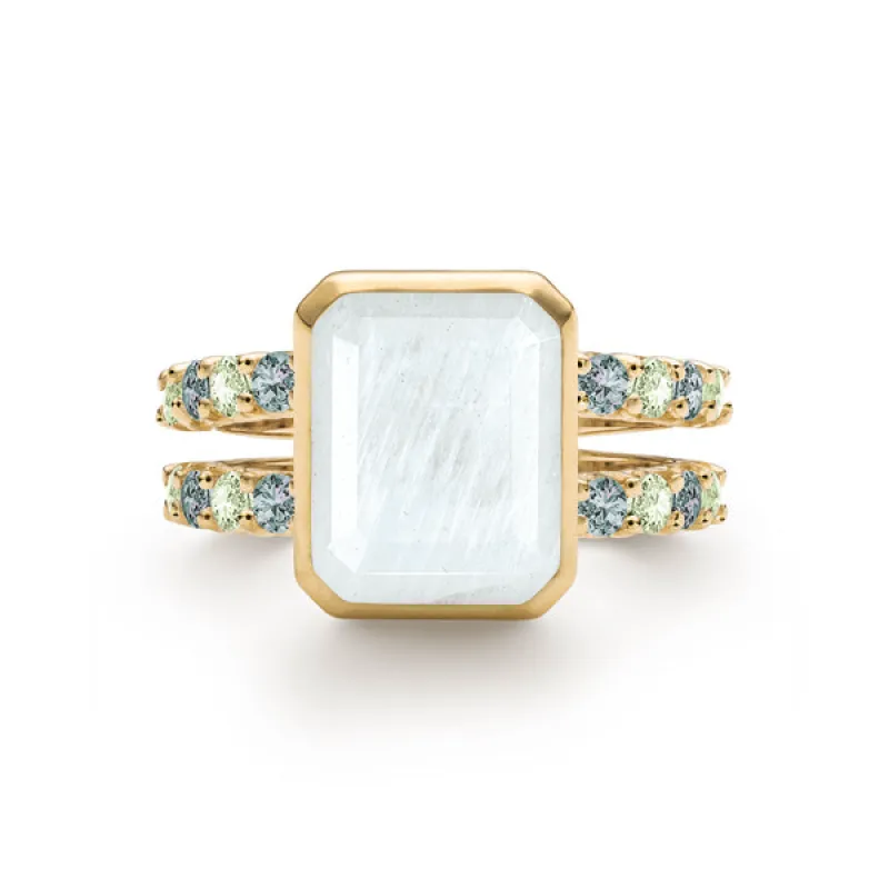 Personalized Warren Vertical Birthstone Ring with Accent Stones in 14k Gold sold by Haverhill