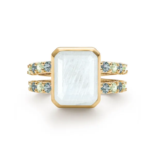 Personalized Warren Vertical Birthstone Ring with Accent Stones in 14k Gold sold by Haverhill