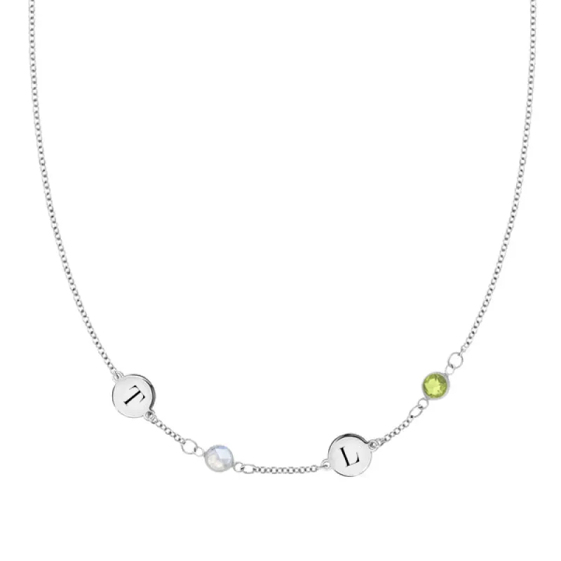 Personalized Classic 2 Letter & 2 Birthstone Necklace in 14k Gold (Single Spacing) sold by Haverhill