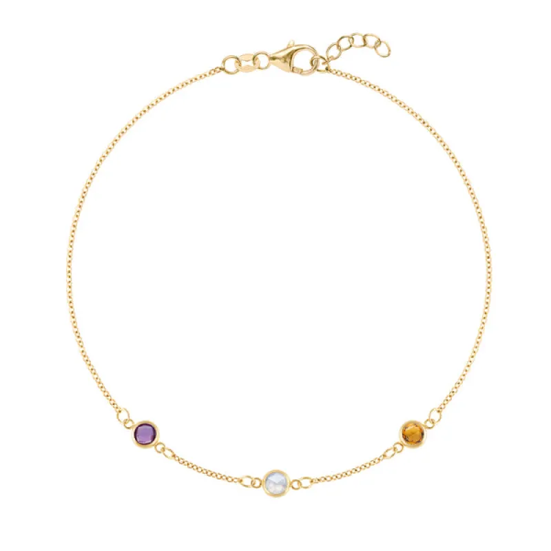 Personalized Classic 3 Birthstone Bracelet in 14k Gold sold by Haverhill
