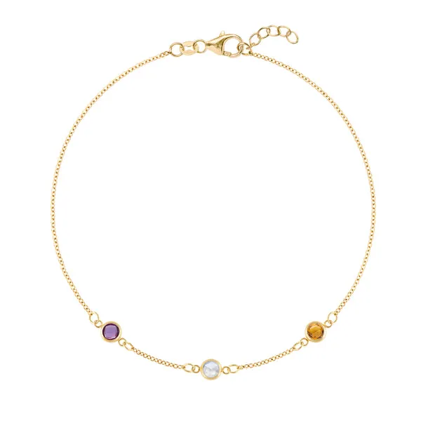 Personalized Classic 3 Birthstone Bracelet in 14k Gold sold by Haverhill