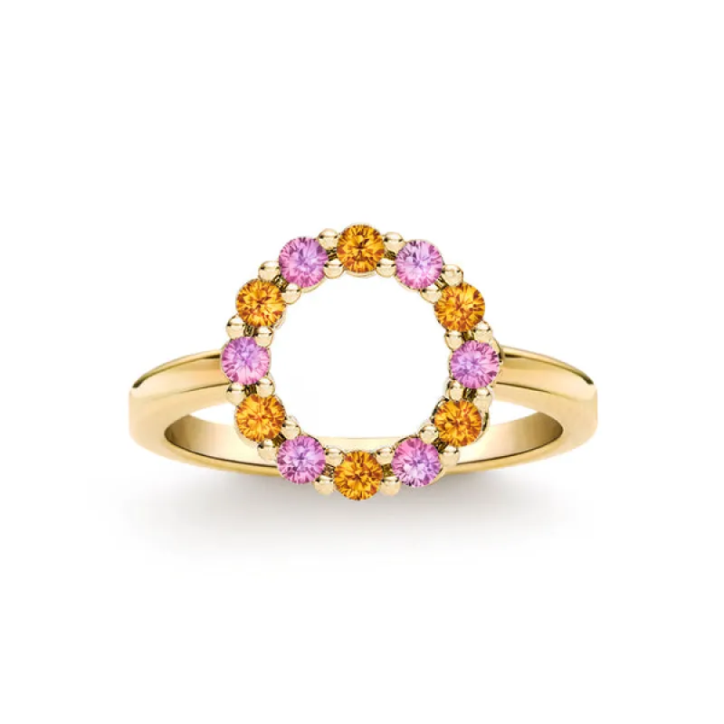 Personalized Rosecliff Small Circle Birthstone Ring in 14k Gold sold by Haverhill