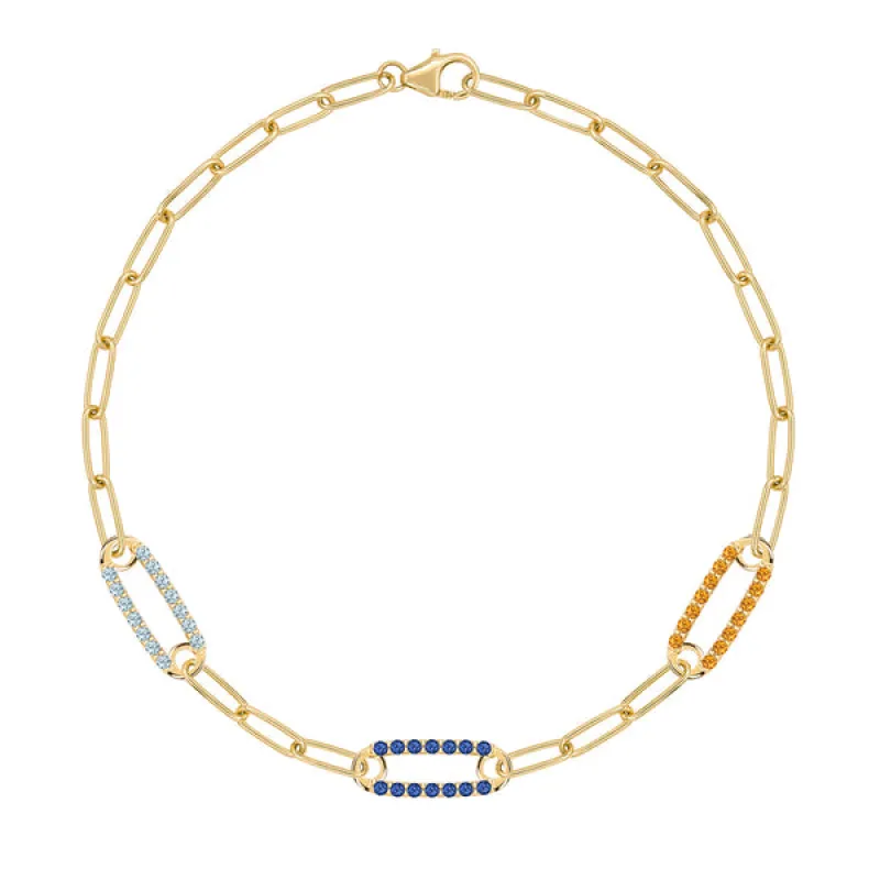 Personalized Adelaide 3 Pavé Birthstone Link Bracelet in 14k Gold sold by Haverhill