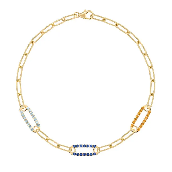 Personalized Adelaide 3 Pavé Birthstone Link Bracelet in 14k Gold sold by Haverhill