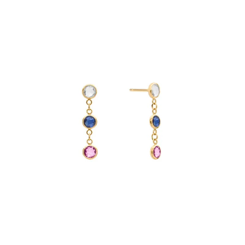 Personalized Classic 3 Birthstone Earrings in 14k Gold sold by Haverhill