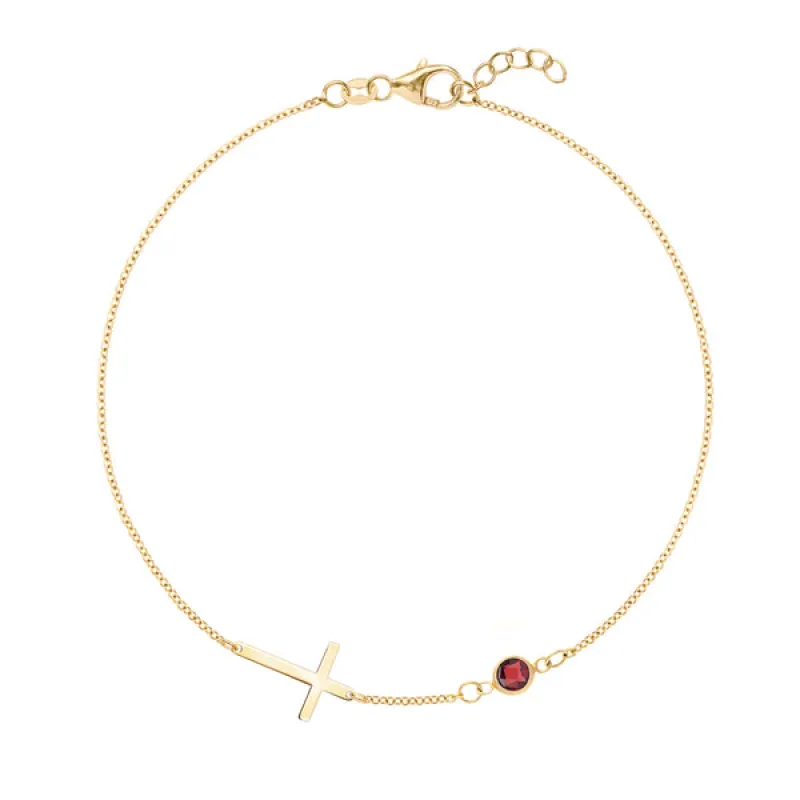 Personalized Classic Cross & 1 Birthstone Bracelet in 14k Gold sold by Haverhill