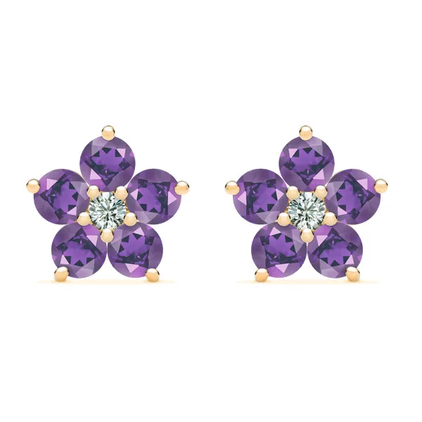 Personalized Greenwich Flower Birthstone & Diamond Earrings in 14k Gold sold by Haverhill