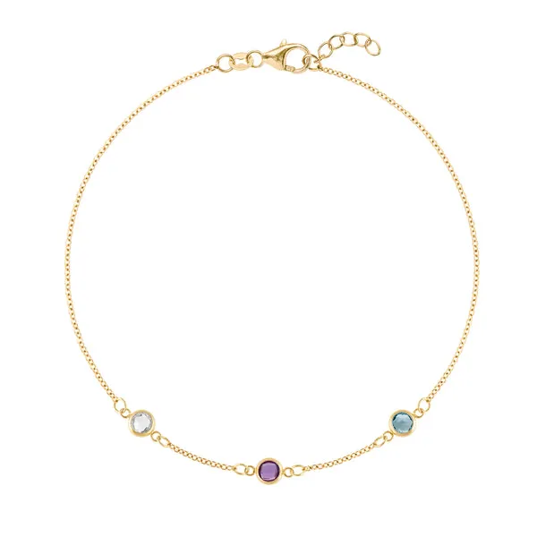 Personalized Classic 3 Birthstone Bracelet in 14k Gold sold by Haverhill