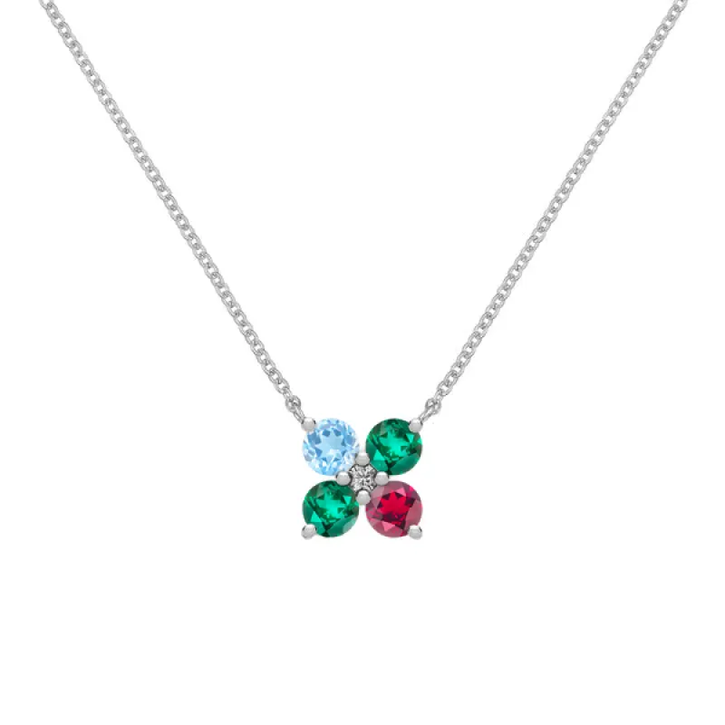 Personalized Greenwich 4 Birthstone & Diamond Necklace in 14k Gold sold by Haverhill