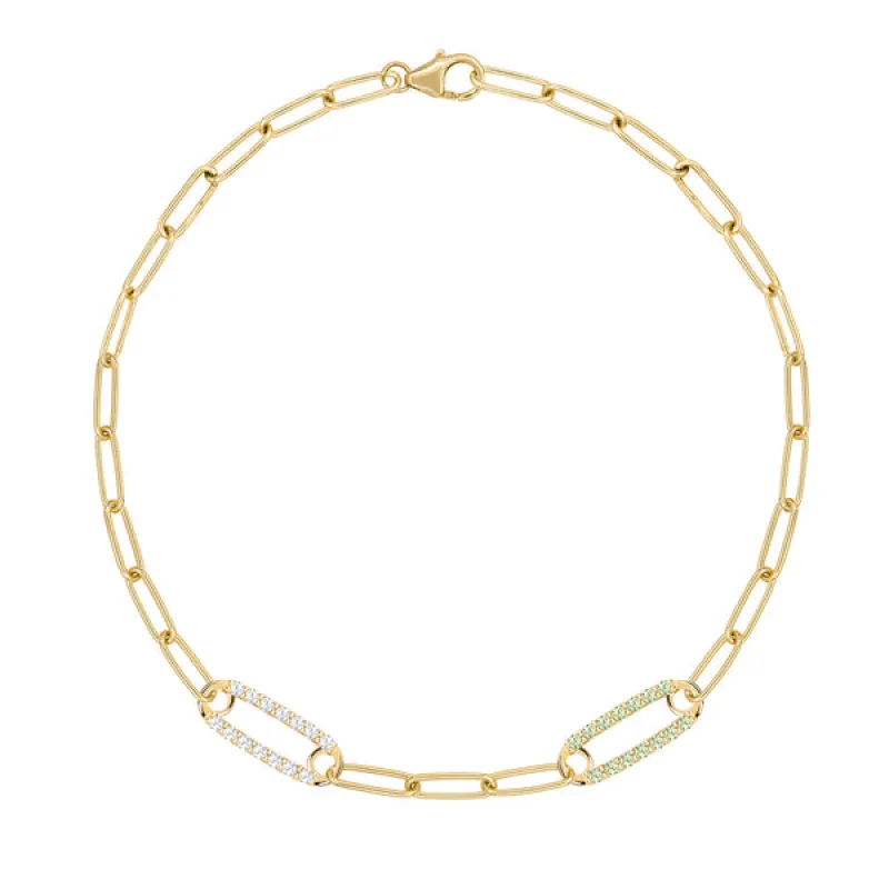 Personalized Adelaide 2 Pavé Birthstone Link Bracelet in 14k Gold sold by Haverhill