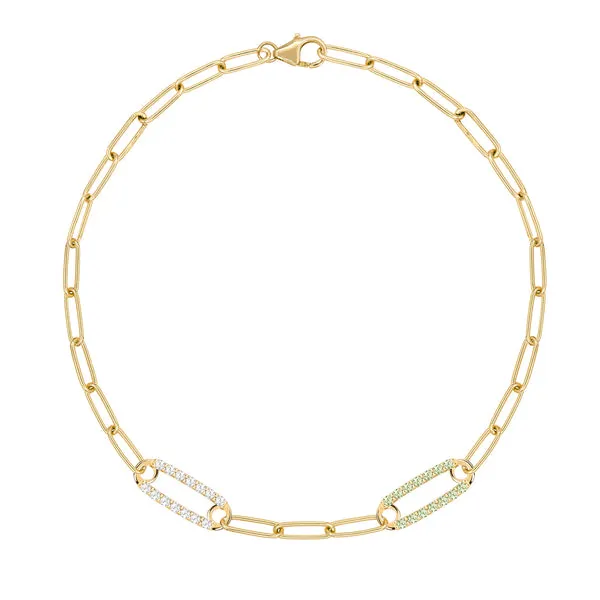 Personalized Adelaide 2 Pavé Birthstone Link Bracelet in 14k Gold sold by Haverhill