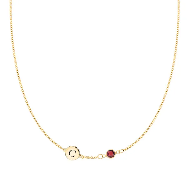 Personalized Classic 1 Letter & 1 Birthstone Necklace in 14k Gold (Single Spacing) sold by Haverhill