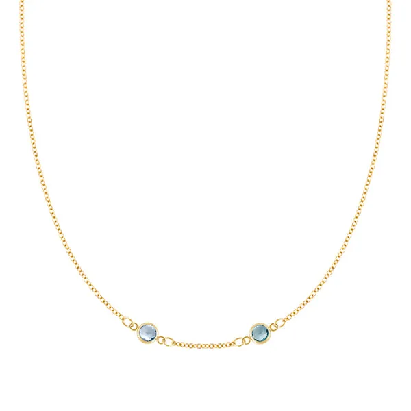 Personalized Classic 2 Birthstone Necklace in 14k Gold (Centered) sold by Haverhill