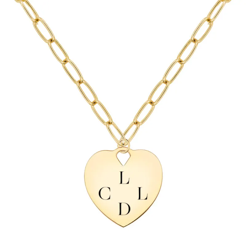 Engravable Large Flat Heart Pendant with Adelaide Chain in 14k Gold sold by Haverhill